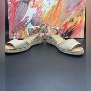 Charter Club Womens Luchia Canvas Platform Wedge Sandals Sand SZ 12